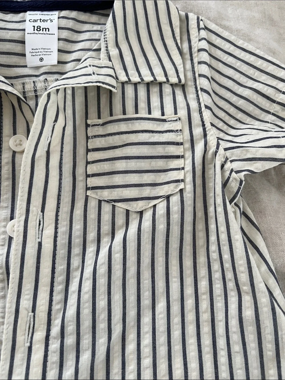 Carter's Cream and Navy Pinstripe Short-Sleeve One-Piece